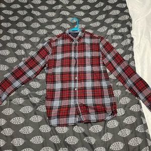 Denim & Flower Ricky Singh Flannel Shirt Mens Medium Red Blue Plaid